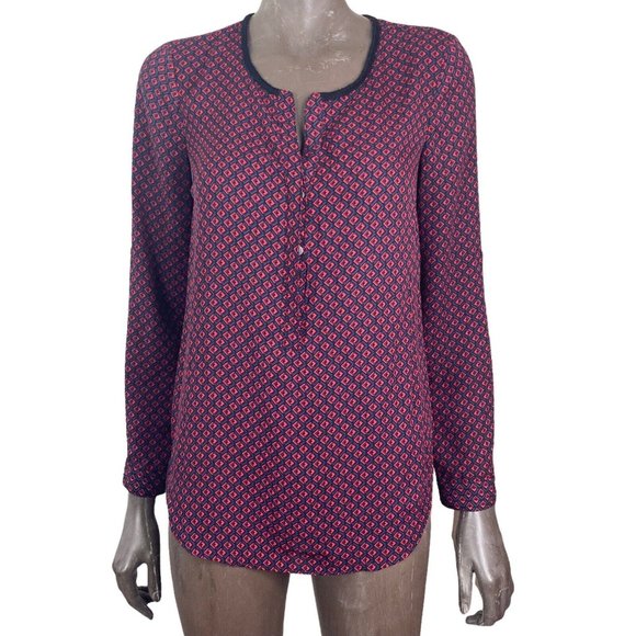 Daniel Rainn Blouse Half Button Front Blue and Red Pattern Womens Size XS - Picture 6 of 7